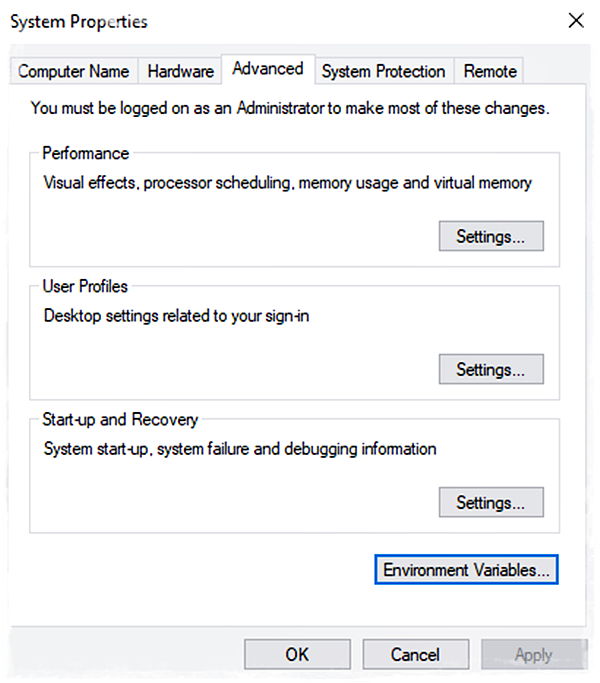 Next click on Environment Variables