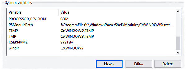 In the lower frame, System Variables, press New